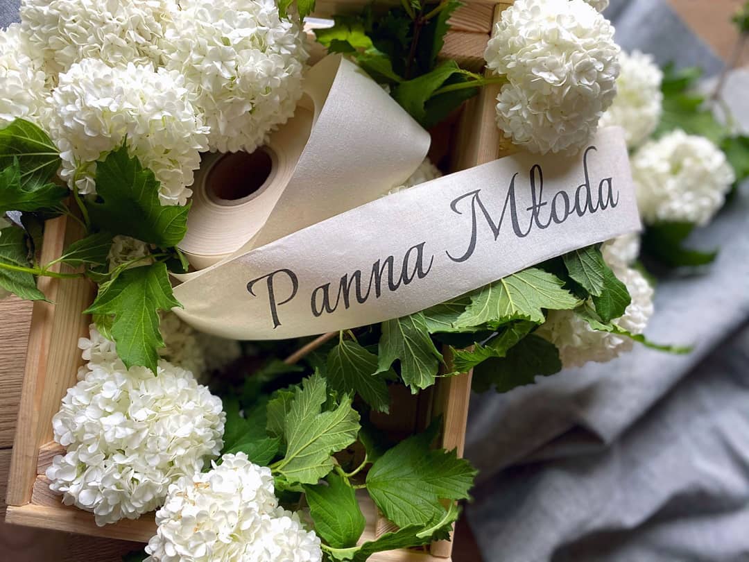 Bawełniana wstążka ślubna z nadrukiem Panna Młoda